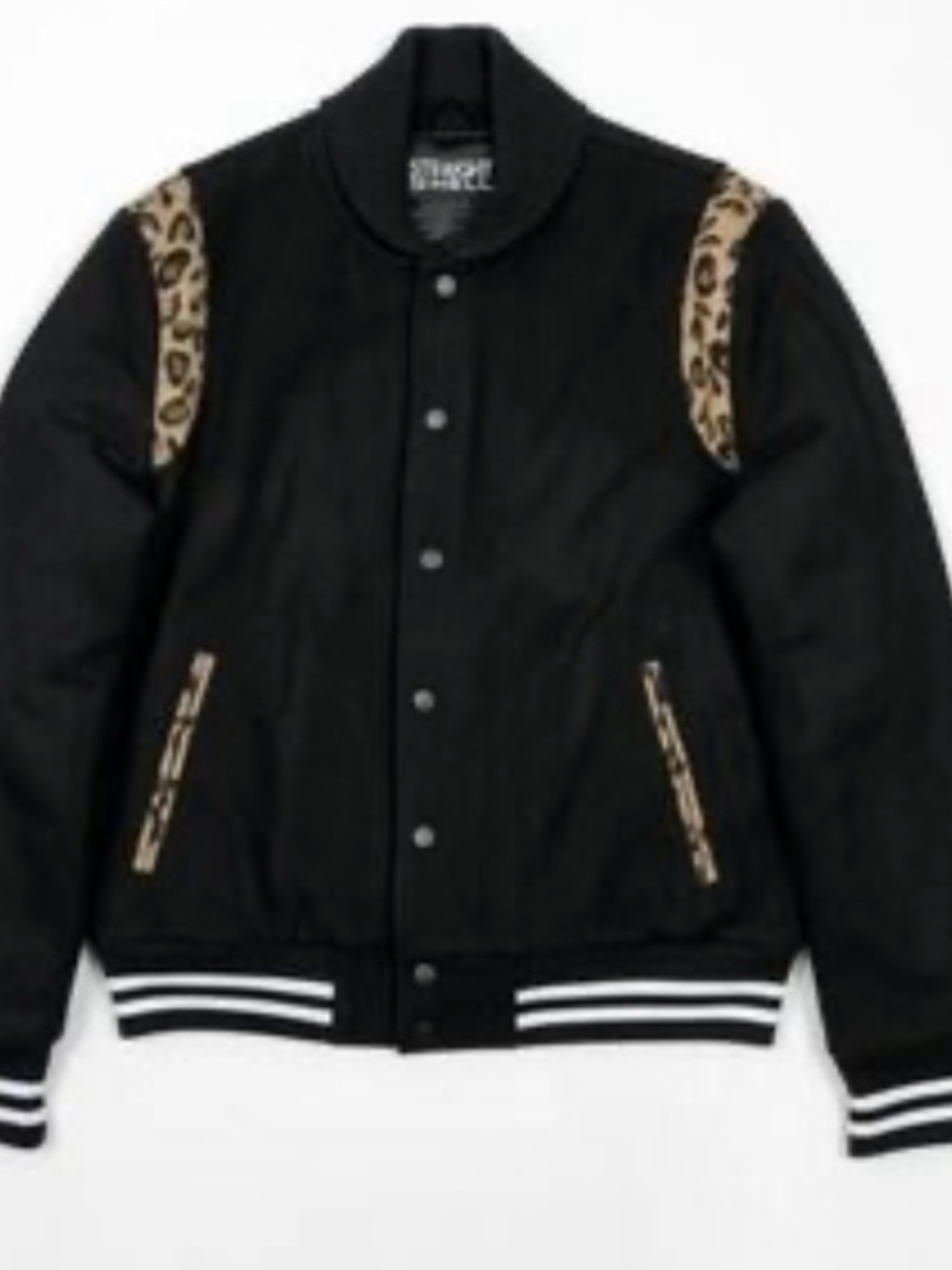 Straight to Hell Ace Black Varsity Jacket with Leopard Trim